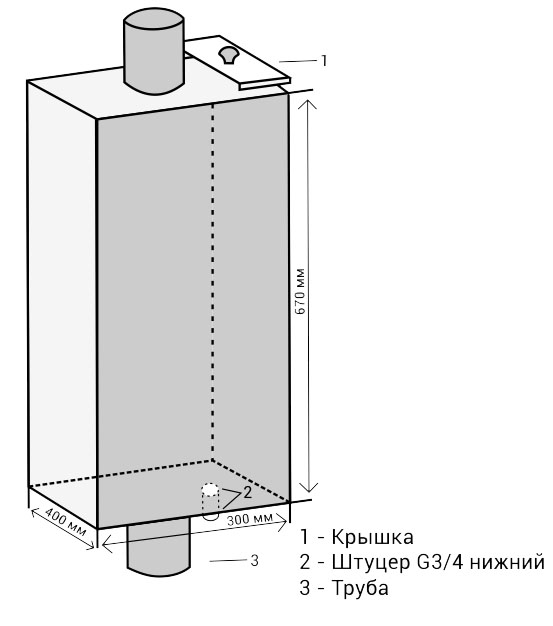  прямоугольный 80 литров на трубе